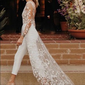 White Lace Jumpsuit with Train